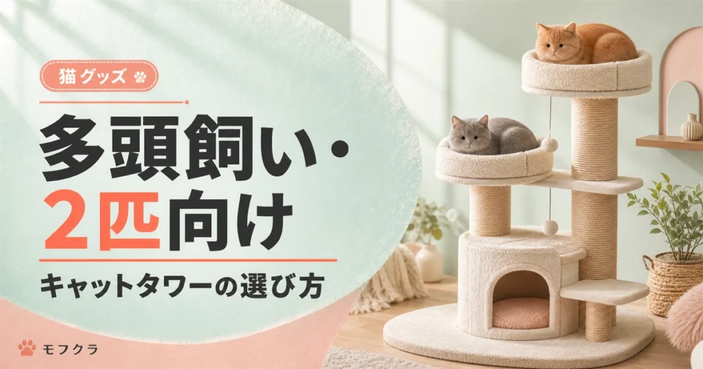 多頭飼い・2匹向けキャットタワーの選び方を解説する記事のアイキャッチ画像