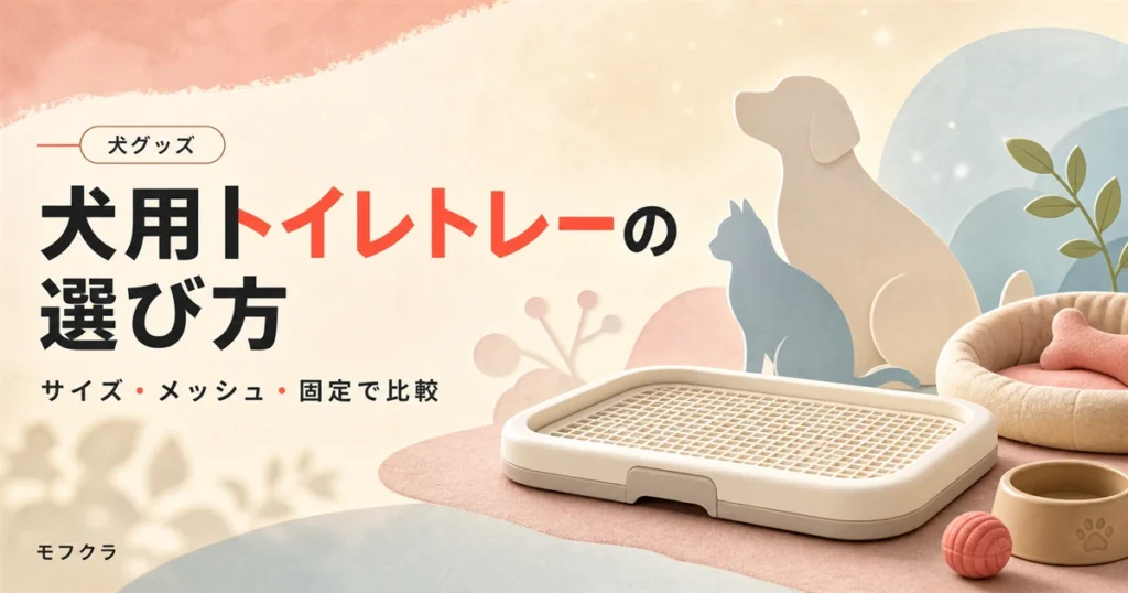 犬用トイレトレーの選び方をサイズ・メッシュ・シーツ固定の軸で比較解説する記事のアイキャッチ画像