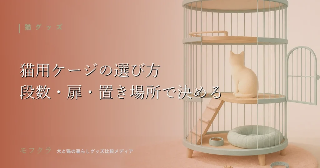 猫用ケージの選び方を段数や扉の位置から解説する記事のアイキャッチ画像