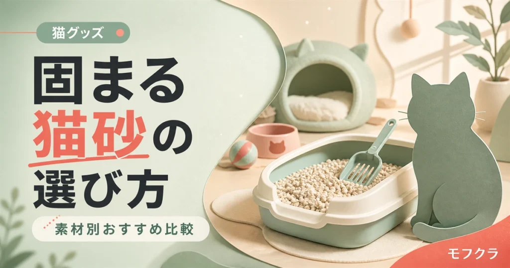 固まるタイプの猫砂の選び方と素材別比較を解説する記事のアイキャッチ画像