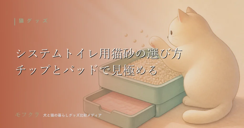 システムトイレ用の猫砂とパッドの選び方を解説する記事のアイキャッチ画像