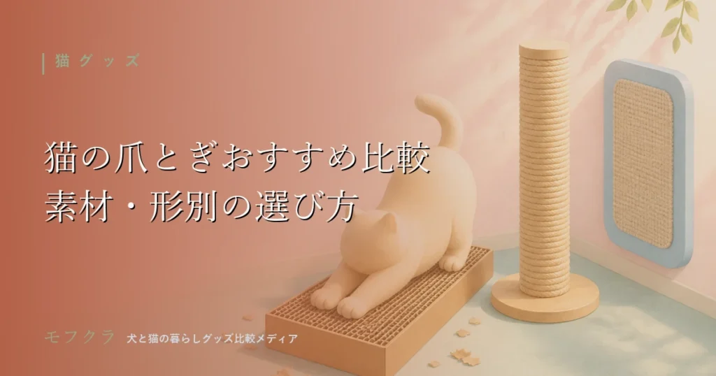 猫用爪とぎの素材・形状別の選び方を比較したアイキャッチ画像