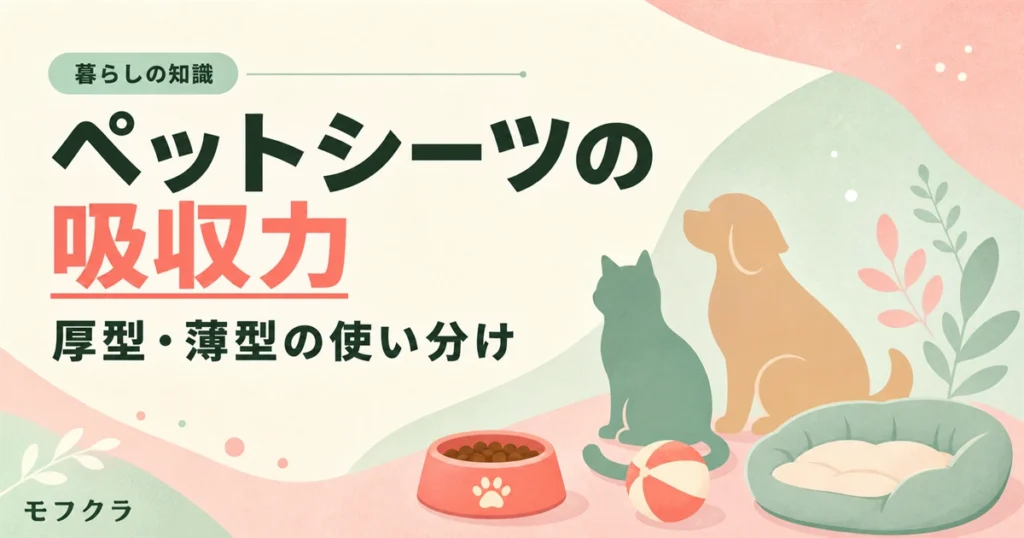 ペットシーツの吸収力の見方と厚型・薄型の使い分けを解説する記事のアイキャッチ画像