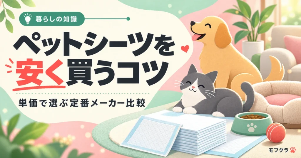 ペットシーツを安く買う方法とコスパ比較を解説する記事のアイキャッチ